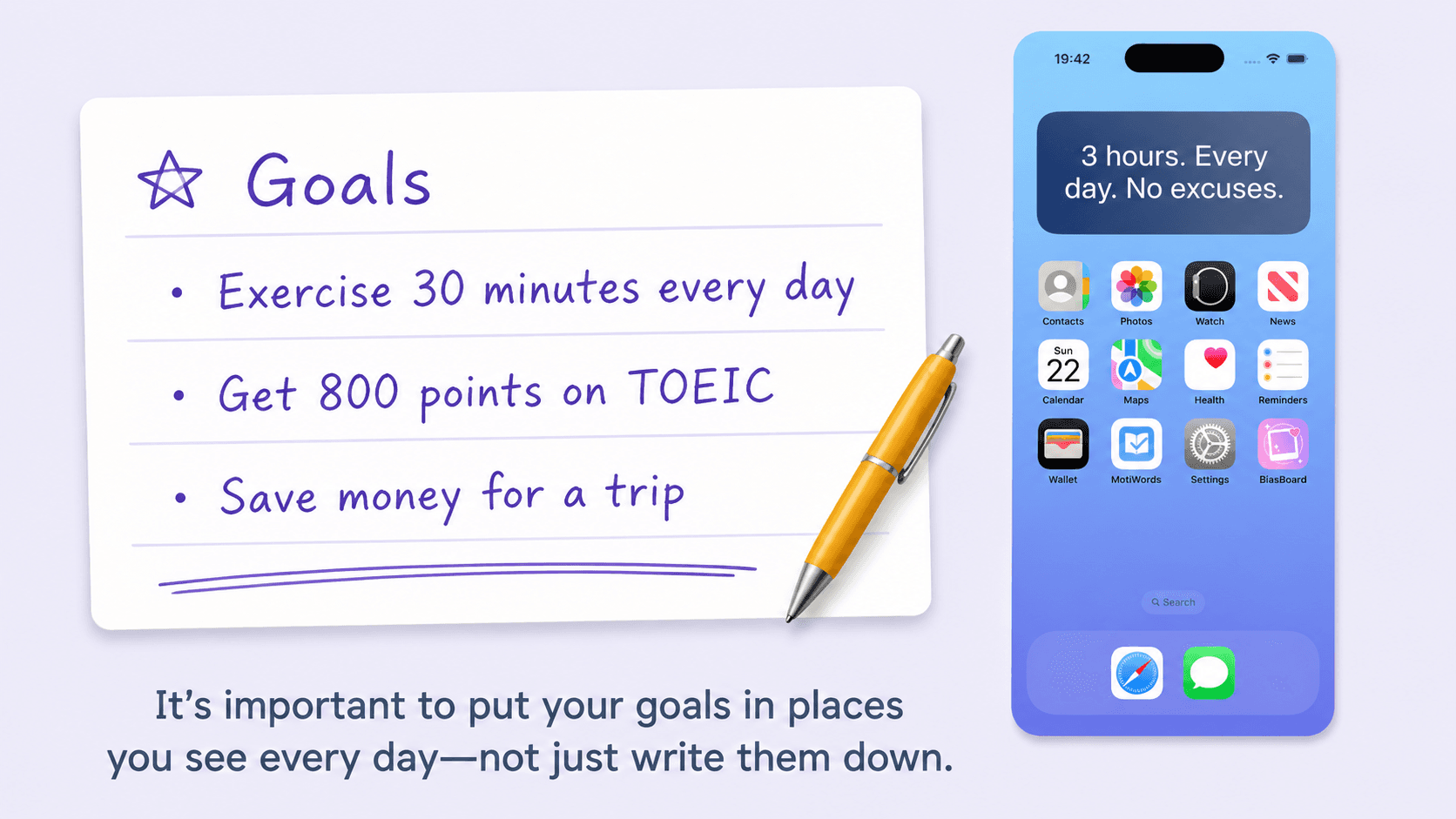 Writing goals in a notebook